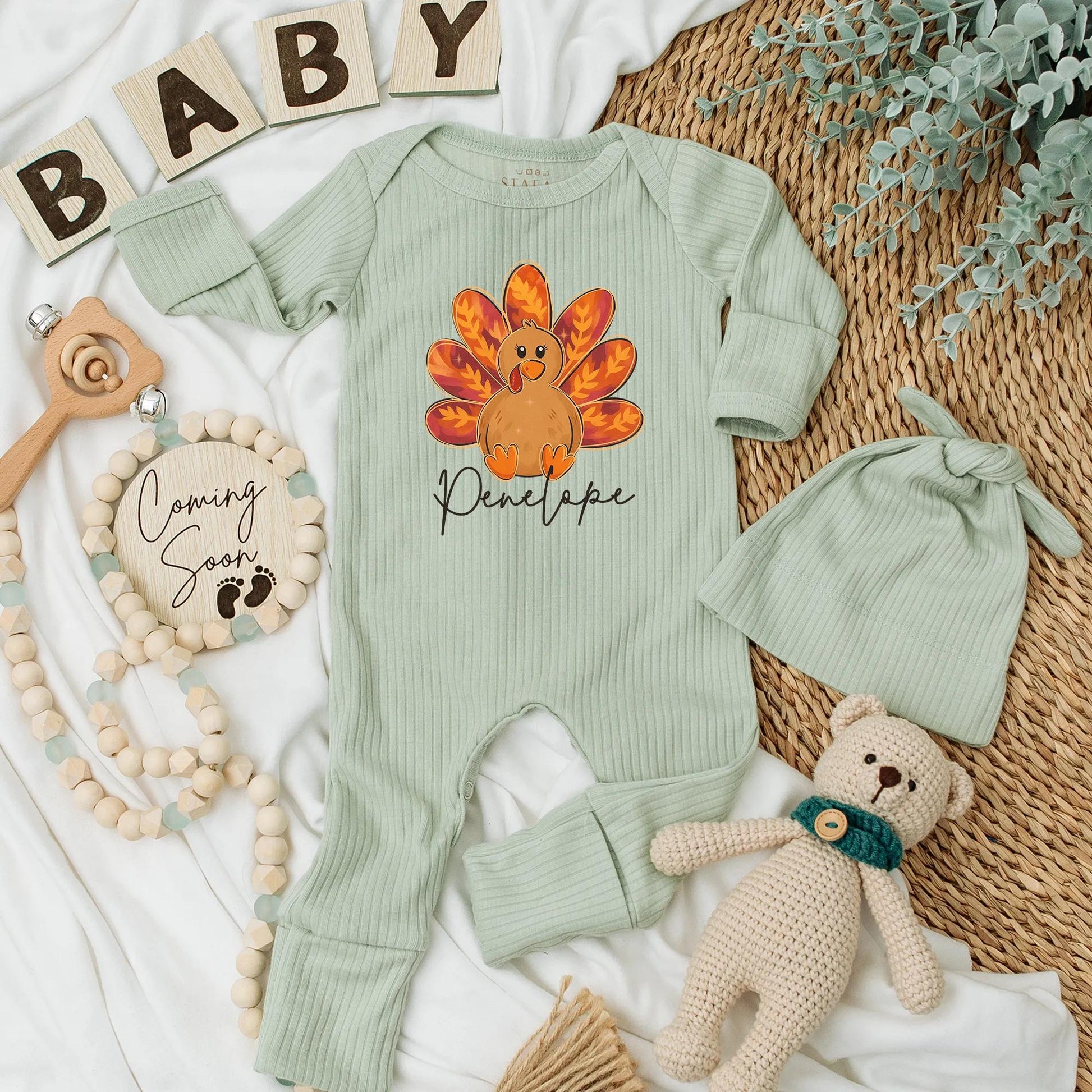 Personalized Thanksgiving Baby Bodysuit, Cute Turkey Outfit, 1st Thanksgiving Clothes, Custom Name, Autumn Baby Shower Gift, Gender Neutral, Fall Fun
