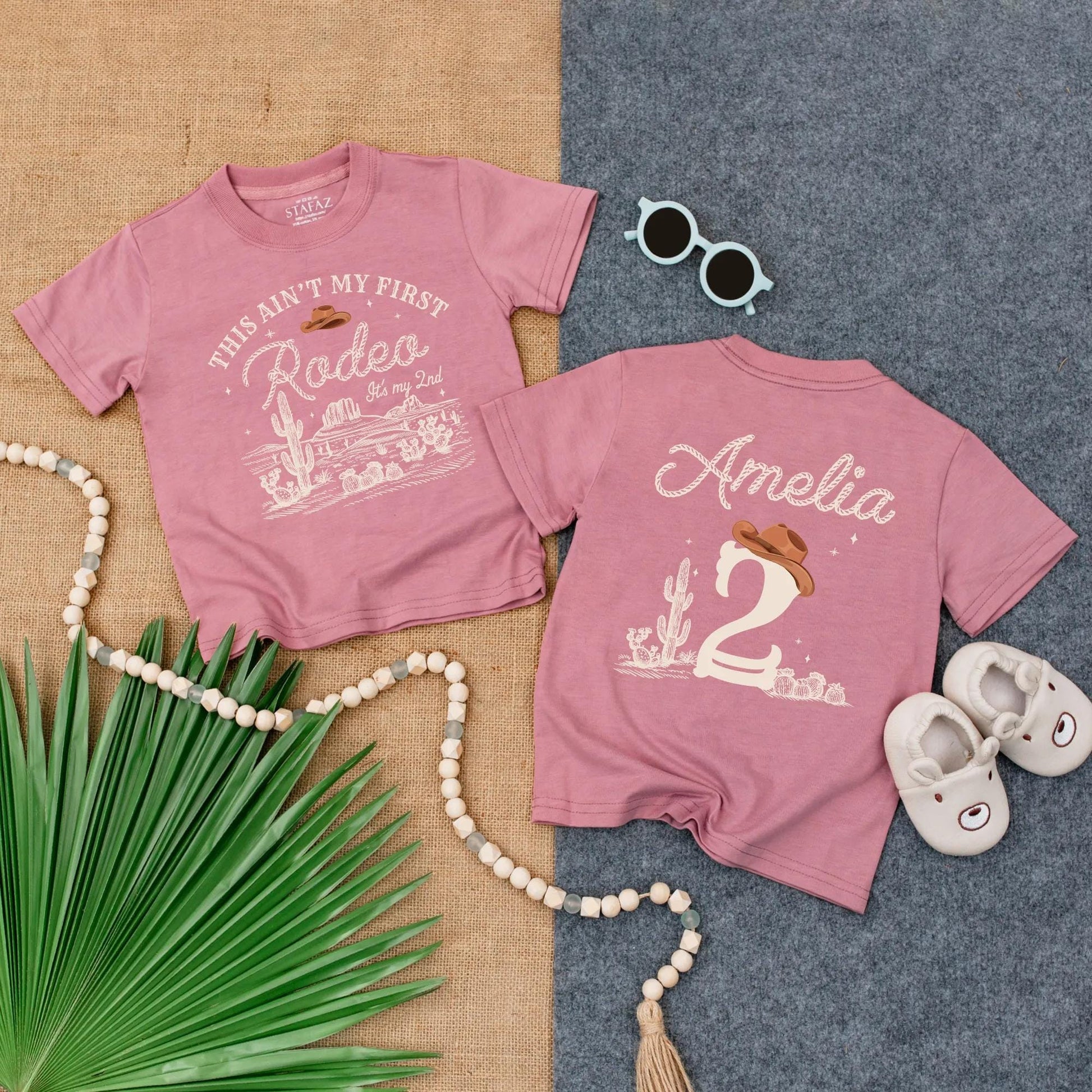 Personalized Western Rodeo 2nd Birthday Toddler Shirt Wild West Cowboy Hat Desert Scene Brown Theme for Boys Girls