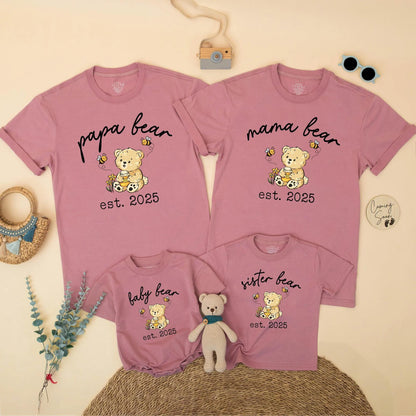 Mama Bear Papa Bear Baby Bear Est Matching Family Shirts Cute Bear Cub Honey Pot Floral Design Personalized Baby Announcement Gift for New Parents 130 Characters