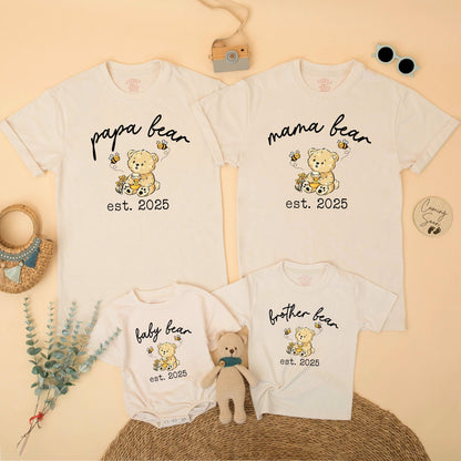 Mama Bear Papa Bear Baby Bear Est Matching Family Shirts Cute Bear Cub Honey Pot Floral Design Personalized Baby Announcement Gift for New Parents 130 Characters