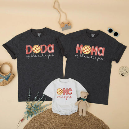 Cutie Pie Birthday Matching Family Shirts, Pie Theme First Birthday Outfit, Autumn Thanksgiving Baby Bodysuit, Dada Mama Brother One 1st Birthday 
