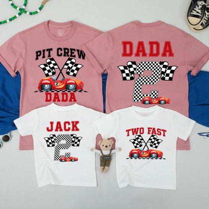 Two Fast Birthday Boy Outfit: Matching Pit Crew Family Shirts with Race Car Design, 2nd Birthday, Checkered Flag Party, Fun Racing Kid Tee 138