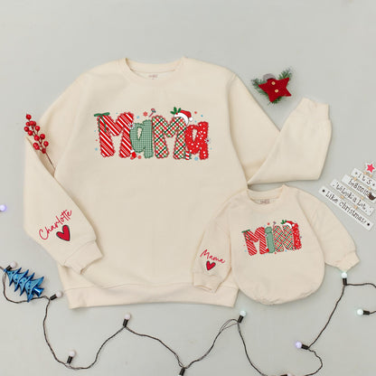 Matching Mama Mini Christmas Sweatshirts, Personalized Family Holiday Sweaters, Red & Green Festive Design, Xmas Gift