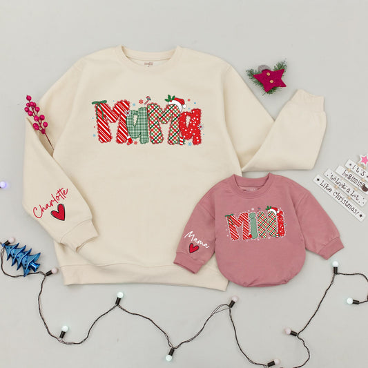 Matching Mama Mini Christmas Sweatshirts, Personalized Family Holiday Sweaters, Red & Green Festive Design, Xmas Gift