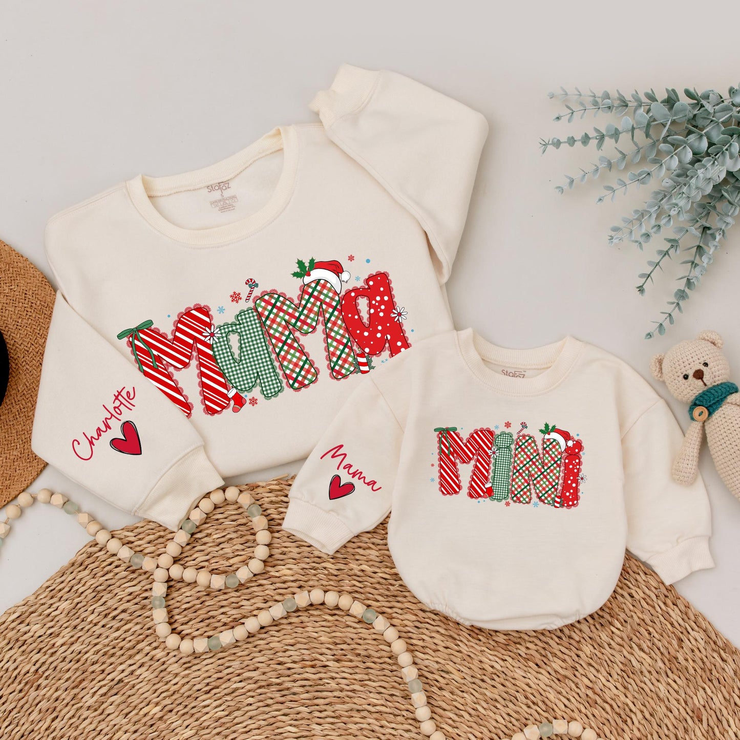 Matching Mama Mini Christmas Sweatshirts, Personalized Family Holiday Sweaters, Red & Green Festive Design, Xmas Gift