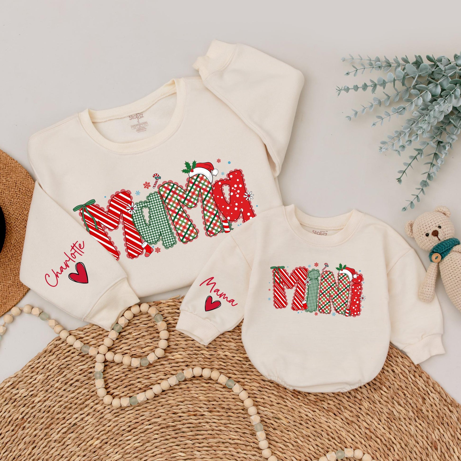 Matching Mama Mini Christmas Sweatshirts, Personalized Family Holiday Sweaters, Red & Green Festive Design, Xmas Gift