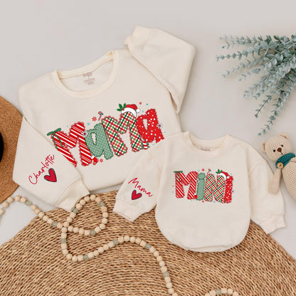 Matching Mama Mini Christmas Sweatshirts, Personalized Family Holiday Sweaters, Red & Green Festive Design, Xmas Gift
