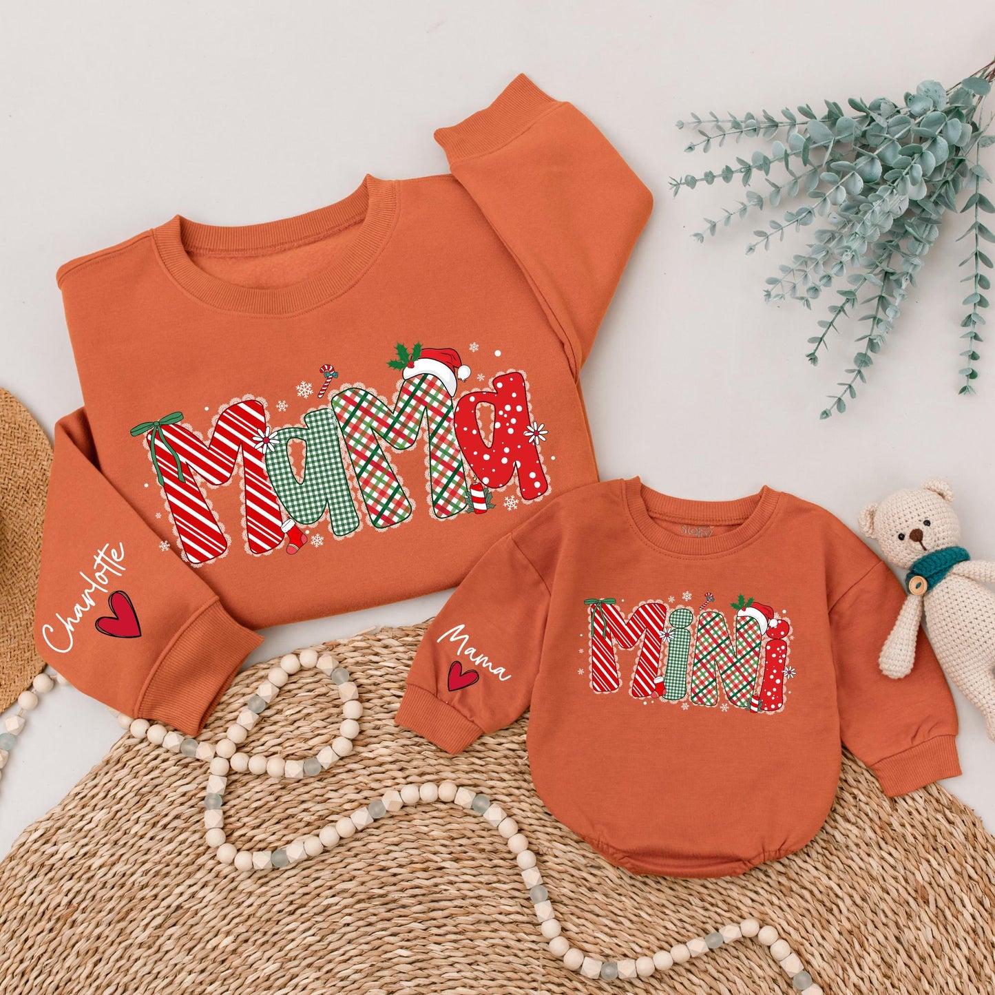 Matching Mama Mini Christmas Sweatshirts, Personalized Family Holiday Sweaters, Red & Green Festive Design, Xmas Gift