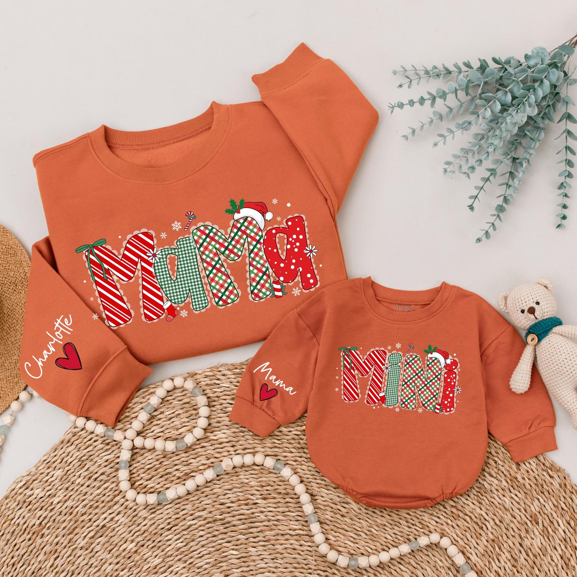 Matching Mama Mini Christmas Sweatshirts, Personalized Family Holiday Sweaters, Red & Green Festive Design, Xmas Gift