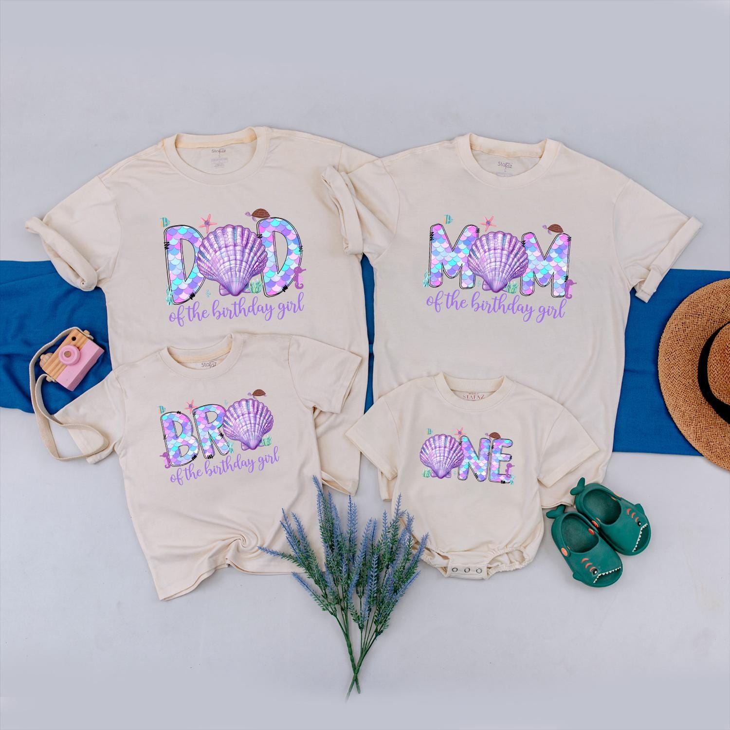 Custom Mermaid Birthday Girl Shirt with Sparkling Scales Family Ocean Party Tees Under the Sea Celebration First Year Keepsake