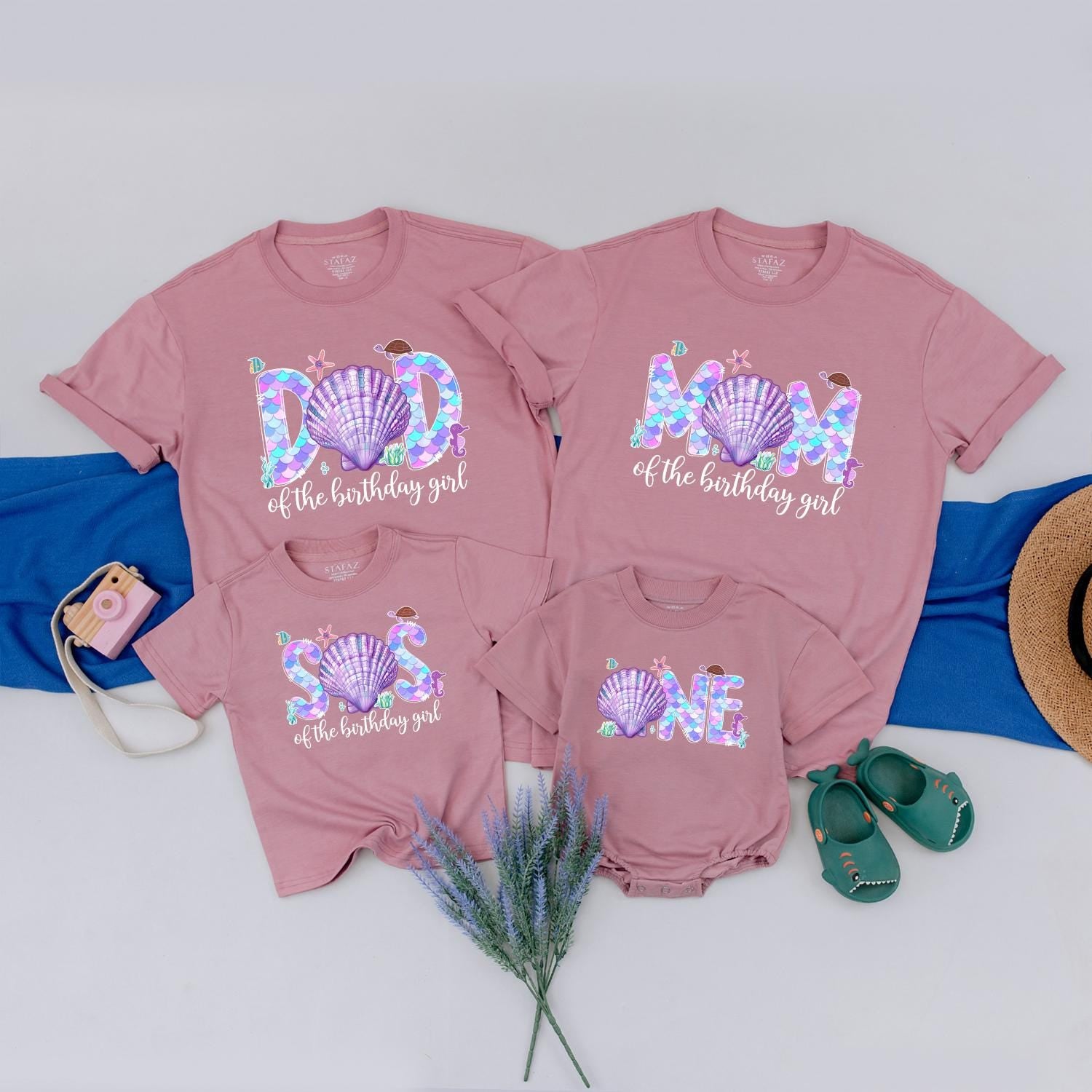 Custom Mermaid Birthday Girl Shirt with Sparkling Scales Family Ocean Party Tees Under the Sea Celebration First Year Keepsake