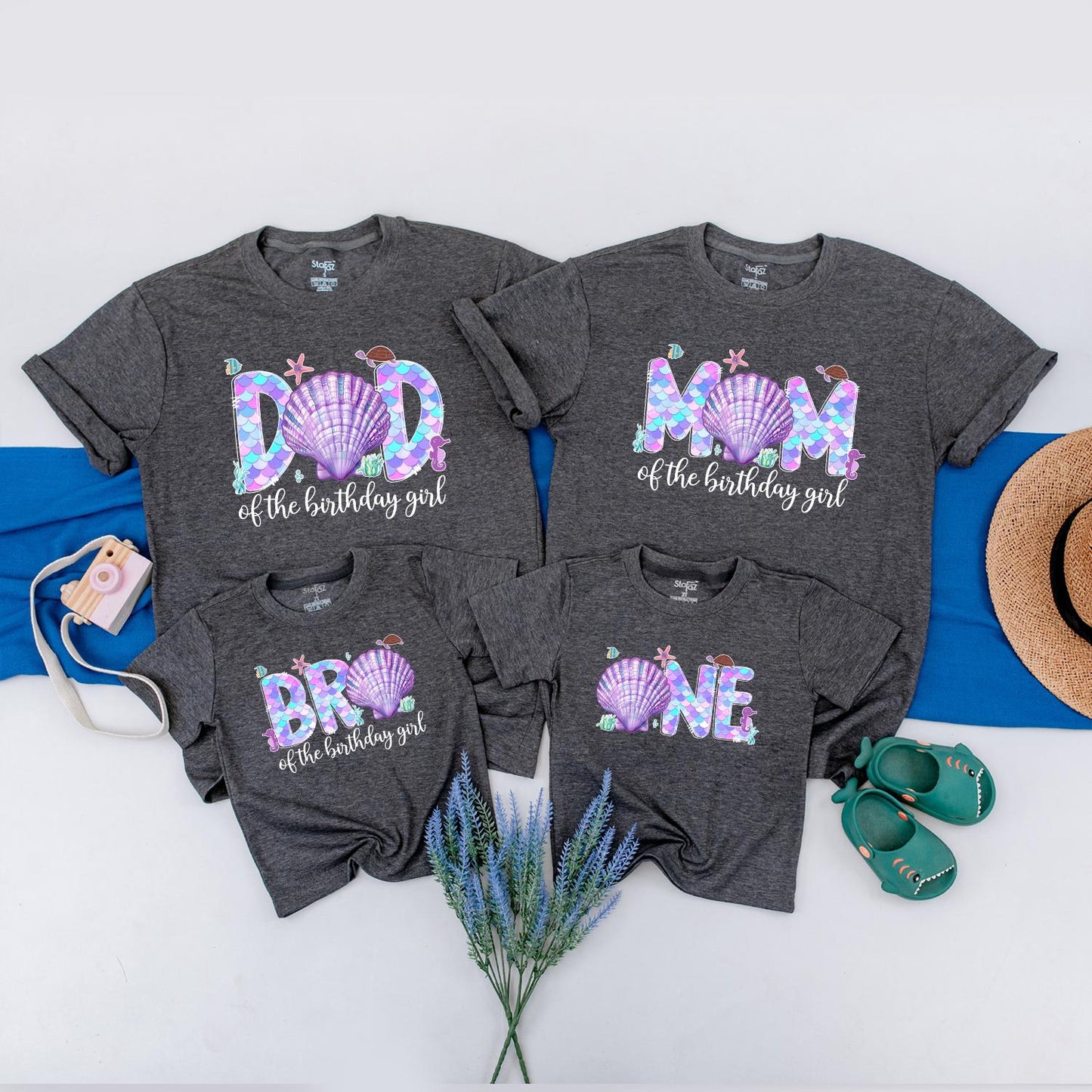 Custom Mermaid Birthday Girl Shirt with Sparkling Scales Family Ocean Party Tees Under the Sea Celebration First Year Keepsake