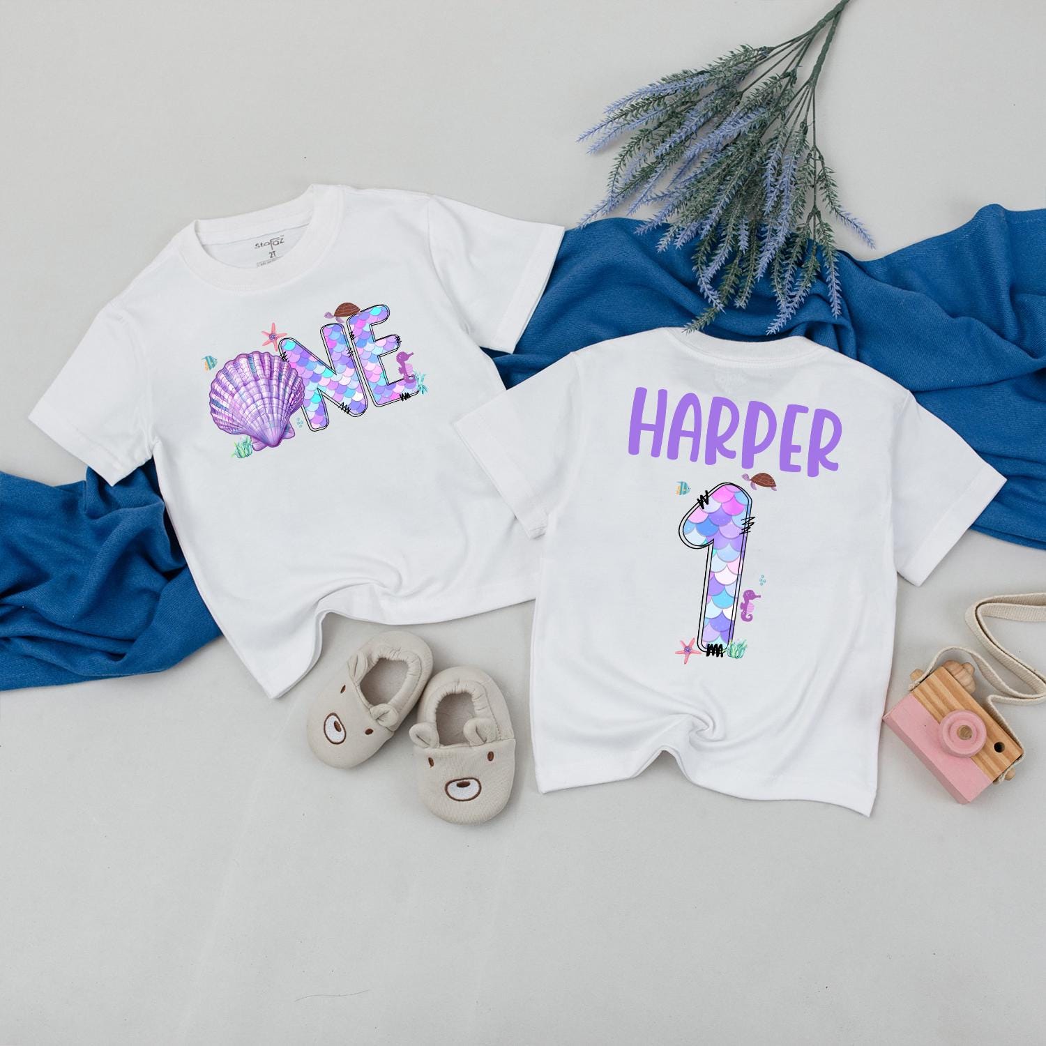 Custom Mermaid Birthday Girl Shirt with Sparkling Scales Family Ocean Party Tees Under the Sea Celebration First Year Keepsake
