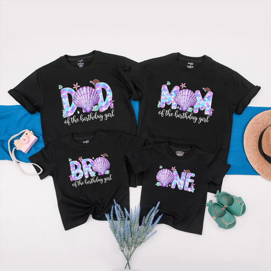 Custom Mermaid Birthday Girl Shirt with Sparkling Scales Family Ocean Party Tees Under the Sea Celebration First Year Keepsake