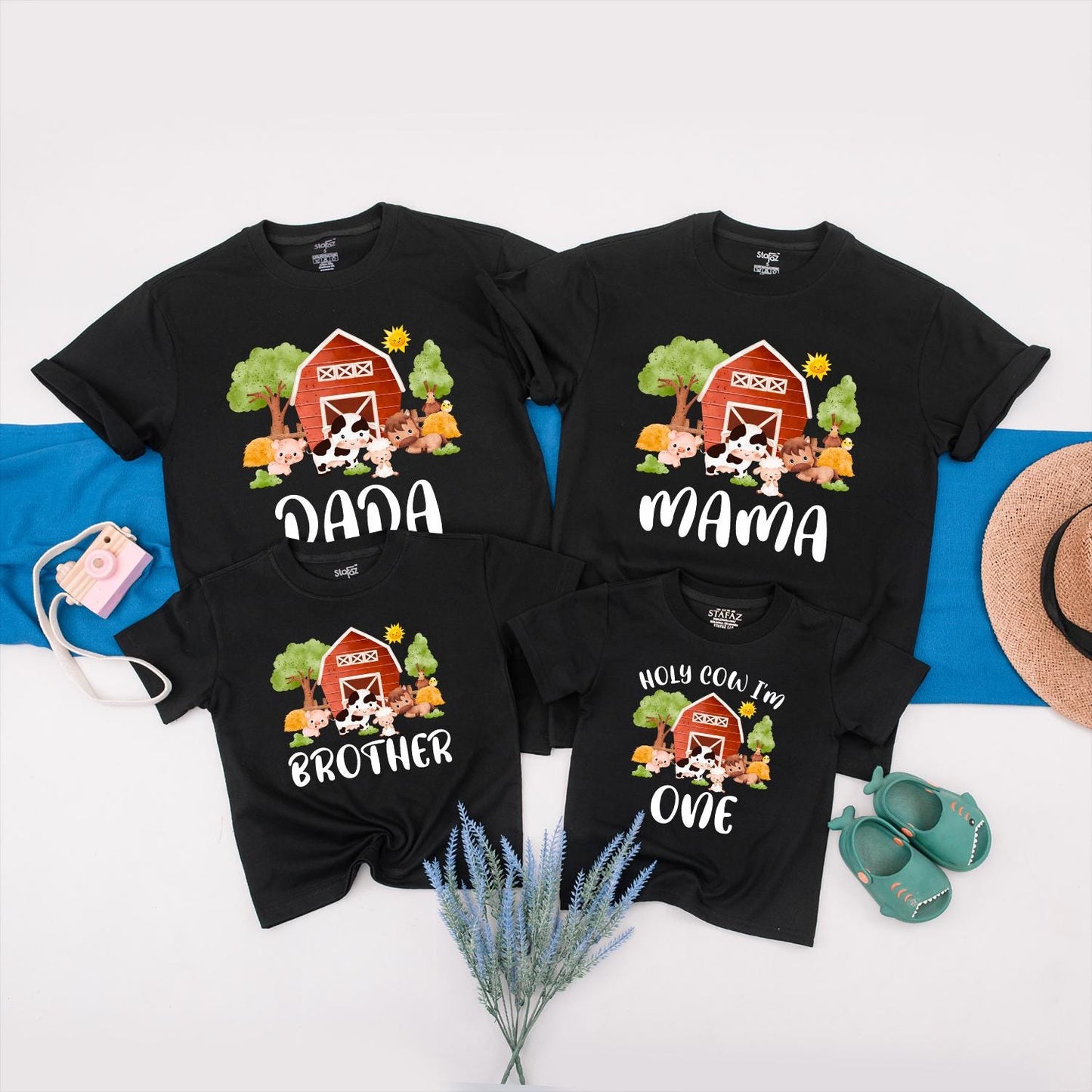 Cute Farm Barnyard Birthday Shirt Matching Family Outfit Adorable Cow Horse Pig Chick Design Ideal for First Birthday Celebration Baby Toddler Apparel