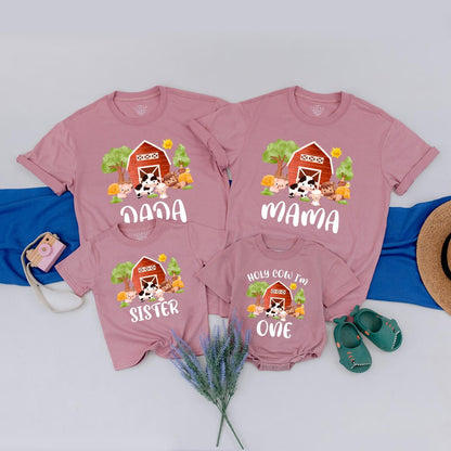 Cute Farm Barnyard Birthday Shirt Matching Family Outfit Adorable Cow Horse Pig Chick Design Ideal for First Birthday Celebration Baby Toddler Apparel