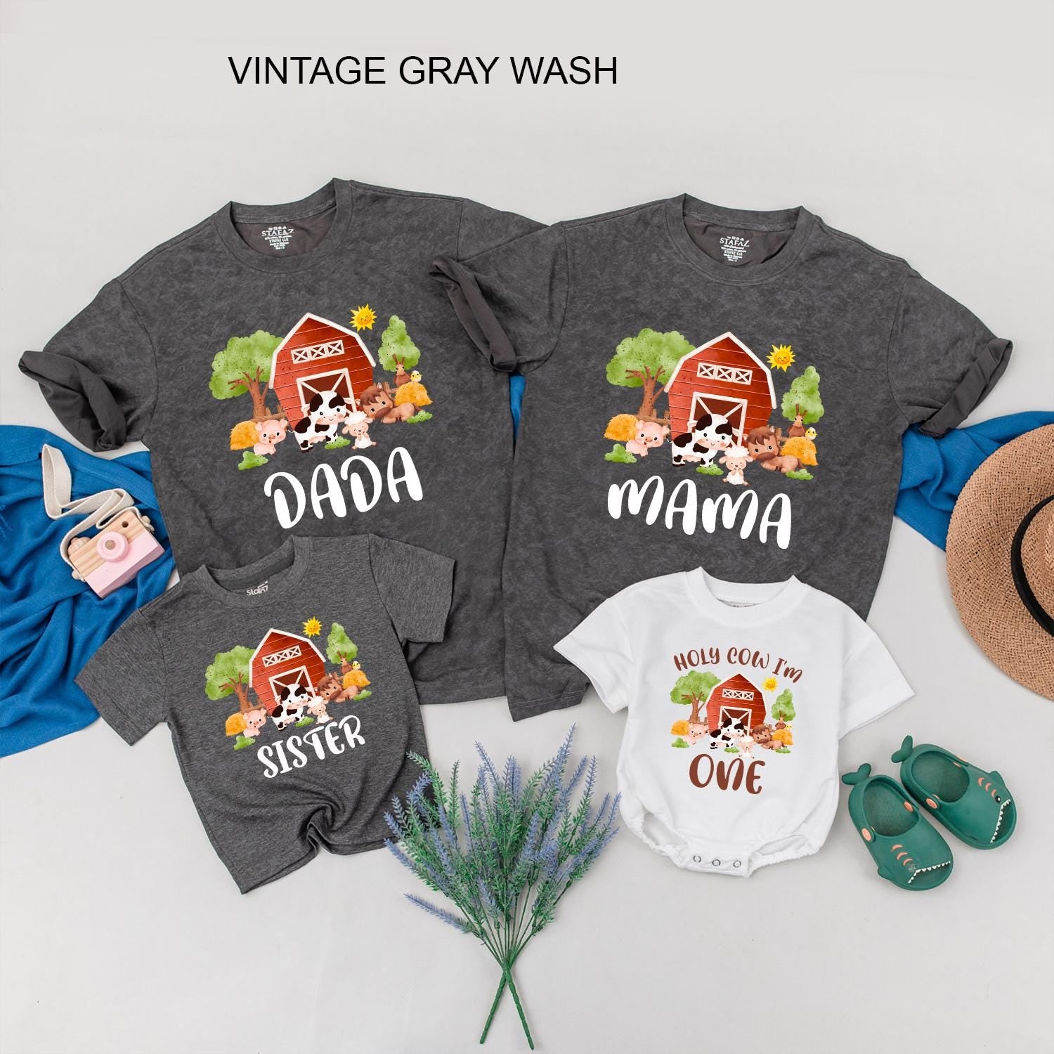 Cute Farm Barnyard Birthday Shirt Matching Family Outfit Adorable Cow Horse Pig Chick Design Ideal for First Birthday Celebration Baby Toddler Apparel