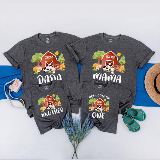 Cute Farm Barnyard Birthday Shirt Matching Family Outfit Adorable Cow Horse Pig Chick Design Ideal for First Birthday Celebration Baby Toddler Apparel