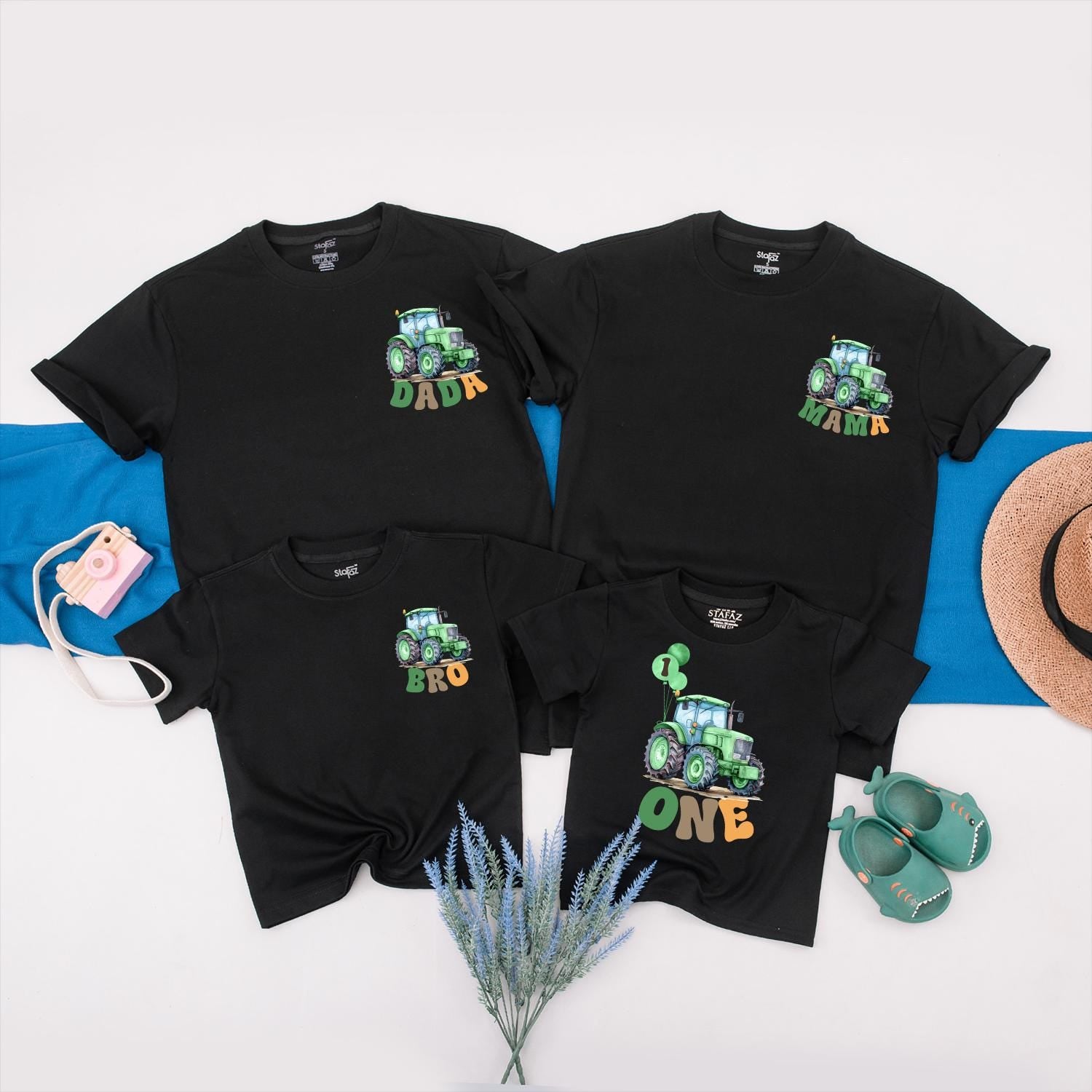 Matching Family Custom Green Tractor Birthday Shirts Farm Party Outfit Playful Dada Mama Bro One Designs for Boys First Birthday