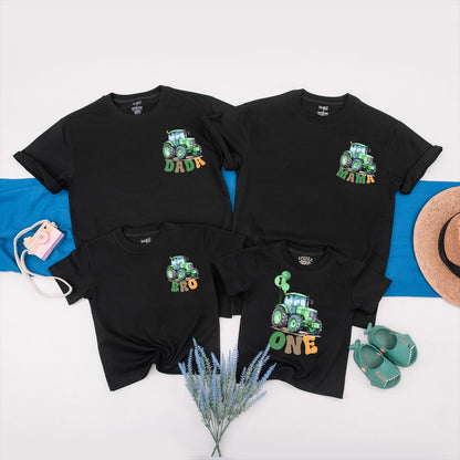 Matching Family Custom Green Tractor Birthday Shirts Farm Party Outfit Playful Dada Mama Bro One Designs for Boys First Birthday