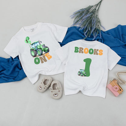 Matching Family Custom Green Tractor Birthday Shirts Farm Party Outfit Playful Dada Mama Bro One Designs for Boys First Birthday