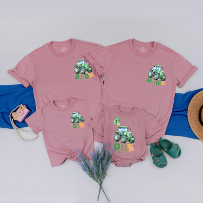 Matching Family Custom Green Tractor Birthday Shirts Farm Party Outfit Playful Dada Mama Bro One Designs for Boys First Birthday