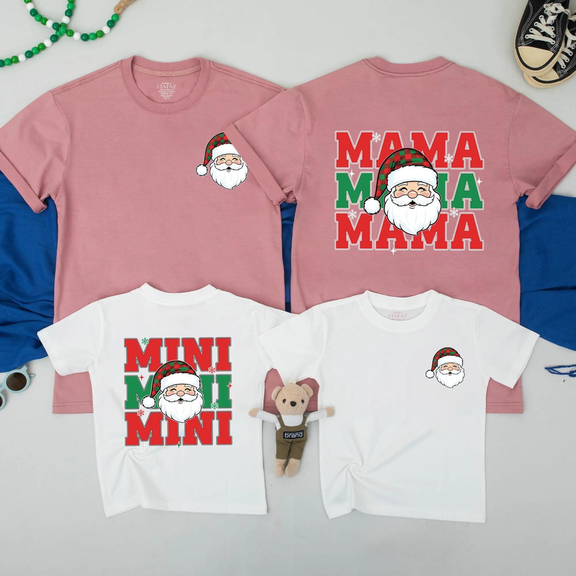 Cute Santa Claus Mama & Mini Matching Christmas Shirts for Family Holiday Outfits