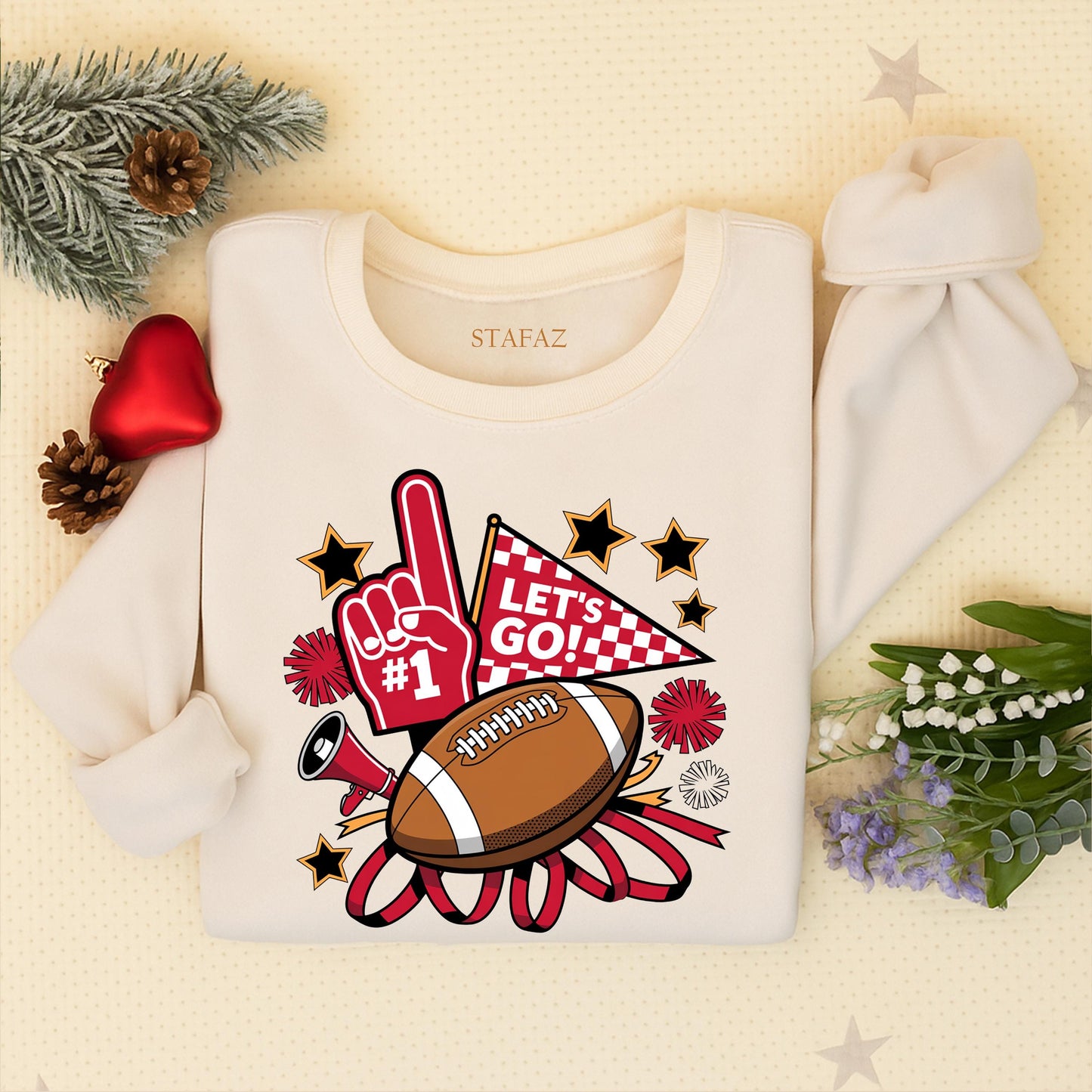 Game Day Cheer Sweatshirt: Football Mom Spirit Wear Outfit with Pom-Poms & Megaphone! Cute Cheerleader Gift for High School & College Game Nights! 