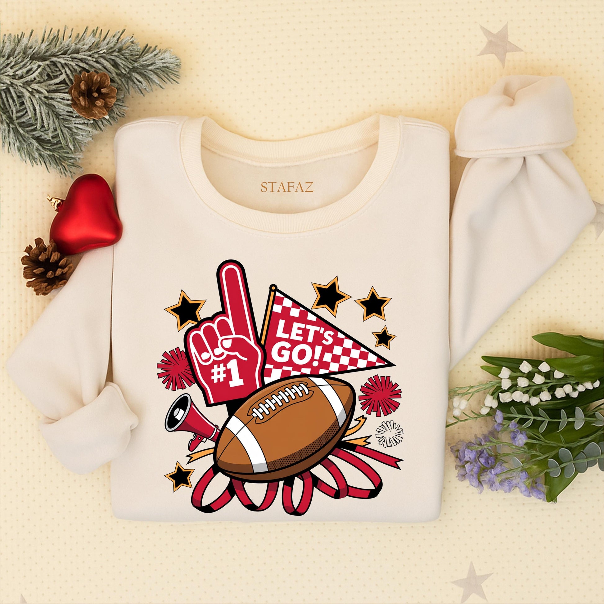 Game Day Cheer Sweatshirt: Football Mom Spirit Wear Outfit with Pom-Poms & Megaphone! Cute Cheerleader Gift for High School & College Game Nights! 