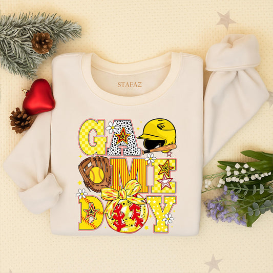 Retro Softball Game Day Sweatshirt Vintage Softball Spirit Wear Cute Softball Mom Pullover Team Game Day Outfit Softball Player Gift 130