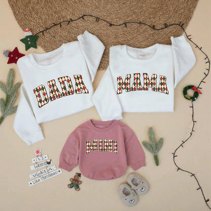 Matching Family Christmas Sweats 'DADA MAMA MINI' Argyle Holiday Outfits