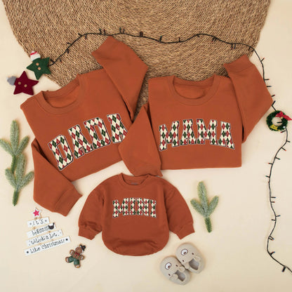 Matching Family Christmas Sweats 'DADA MAMA MINI' Argyle Holiday Outfits