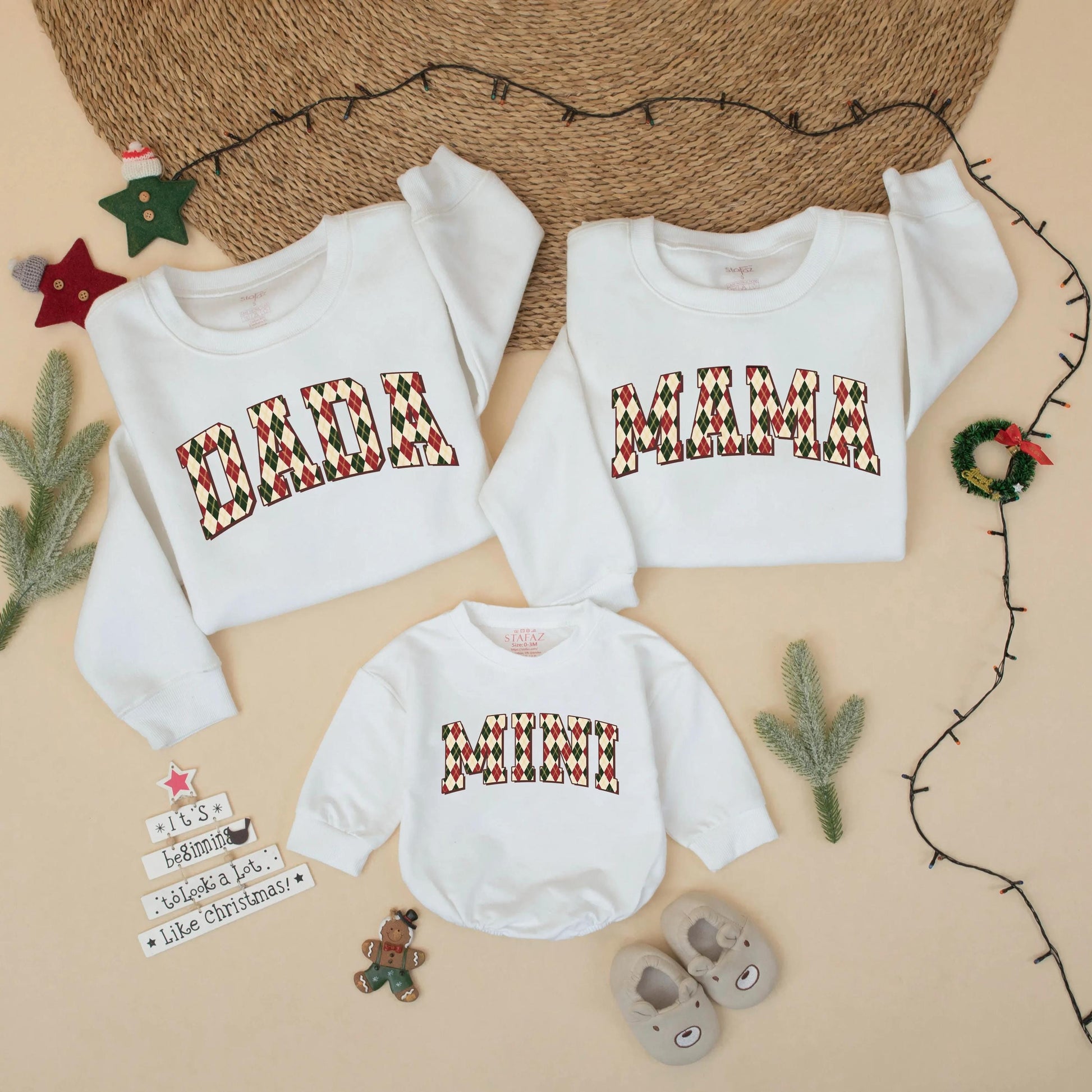 Matching Family Christmas Sweats 'DADA MAMA MINI' Argyle Holiday Outfits