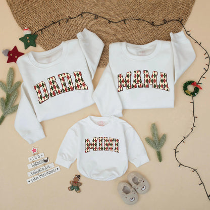 Matching Family Christmas Sweats 'DADA MAMA MINI' Argyle Holiday Outfits