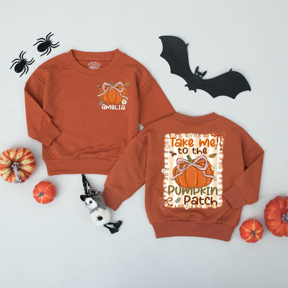 Matching Pumpkin Patch Sweaters Mommy and Me Fall Family Outfit with Orange Pumpkin Bow Design, Take Me To The Patch, Fall Season