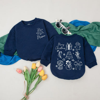 Personalized Retro Merry Christmas Romper Baby Girl Outfit Custom Name 'Mason' First Xmas Bodysuit Gift