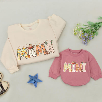 Howdy Christmas Matching Family Sweatshirts, Western Mama & Mini Outfit, Vintage Cowboy Holiday Sweaters, Southwestern DADA Gift, Beige, Brown & Orange (140 chars)