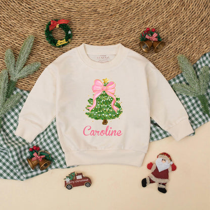 Caroline's Christmas Tree Romper, Pink Bow Holiday Outfit, Baby Girl Xmas Clothes, Cute Festive Design, Personalized First Christmas Gift, Toddler Clothes