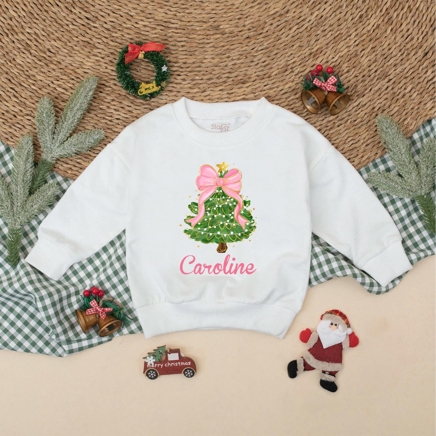 Caroline's Christmas Tree Romper, Pink Bow Holiday Outfit, Baby Girl Xmas Clothes, Cute Festive Design, Personalized First Christmas Gift, Toddler Clothes