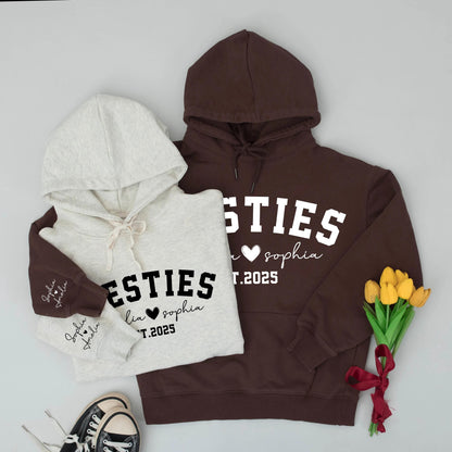Custom Besties Hoodie and Sweatpants Set for Girls with Names & Est. 2025 Bold Modern Friendship Matching Soft Comfort Birthday Gift