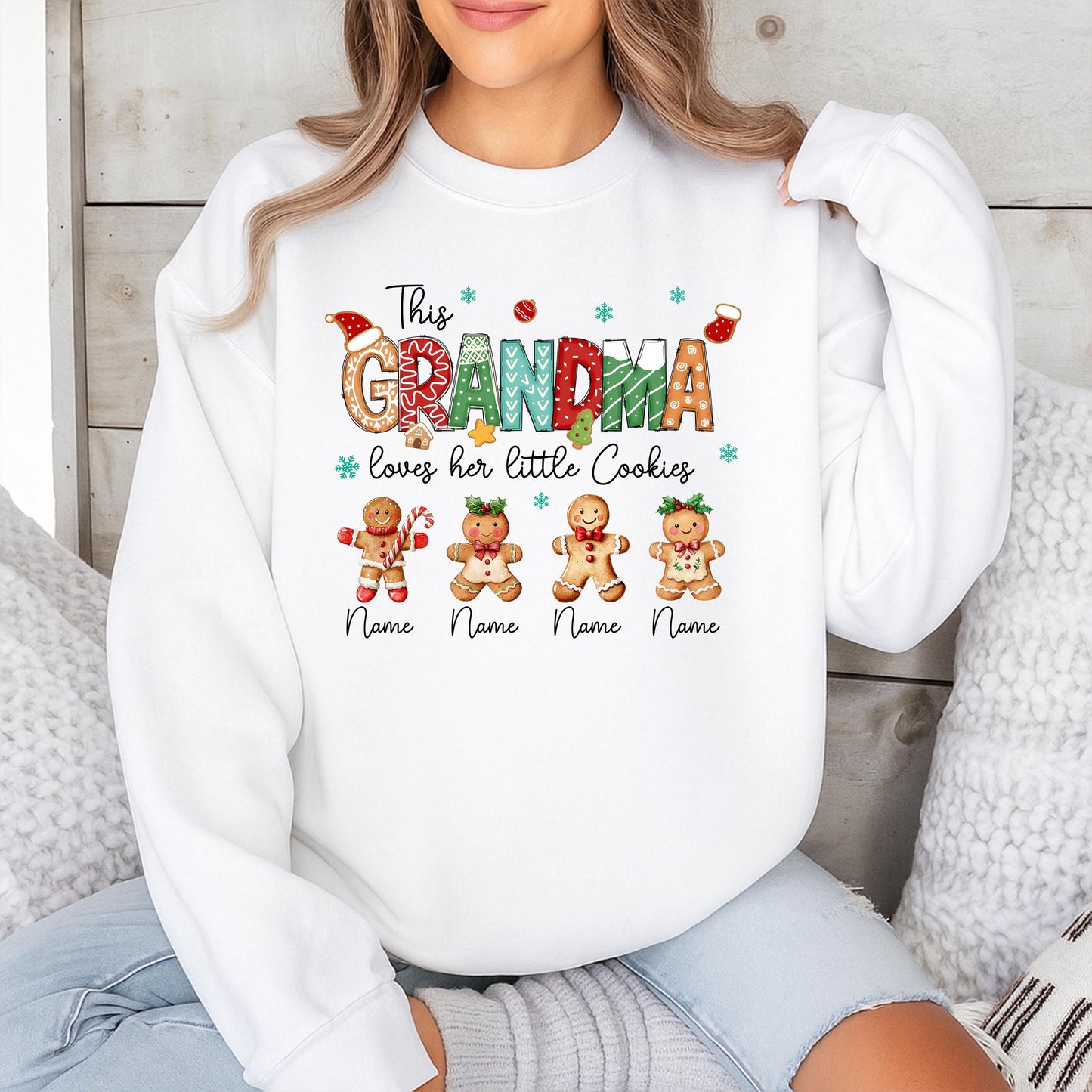 Personalized Grandma's Christmas Cookie Sweater with Kid's Names: Festive Gingerbread Gift for Grandma, Xmas Sweatshirt