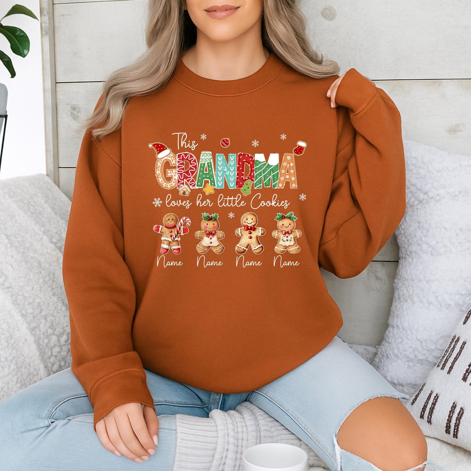 Personalized Grandma's Christmas Cookie Sweater with Kid's Names: Festive Gingerbread Gift for Grandma, Xmas Sweatshirt