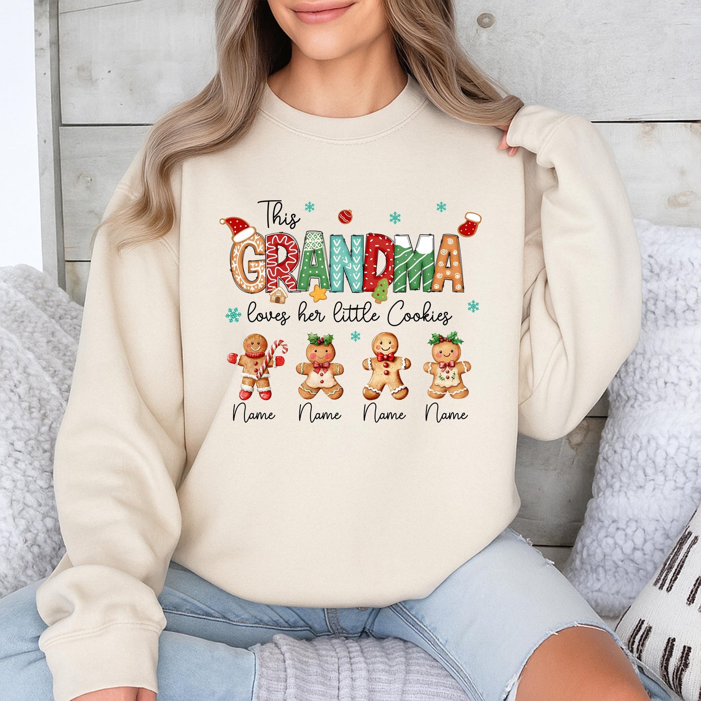 Personalized Grandma's Christmas Cookie Sweater with Kid's Names: Festive Gingerbread Gift for Grandma, Xmas Sweatshirt
