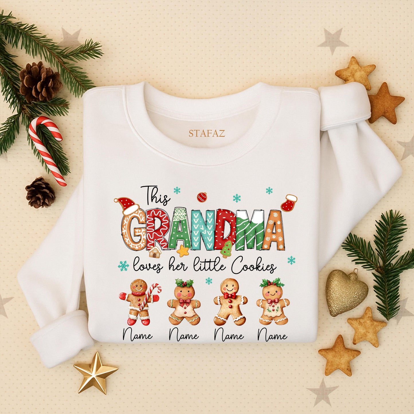 Personalized Grandma's Christmas Cookie Sweater with Kid's Names: Festive Gingerbread Gift for Grandma, Xmas Sweatshirt