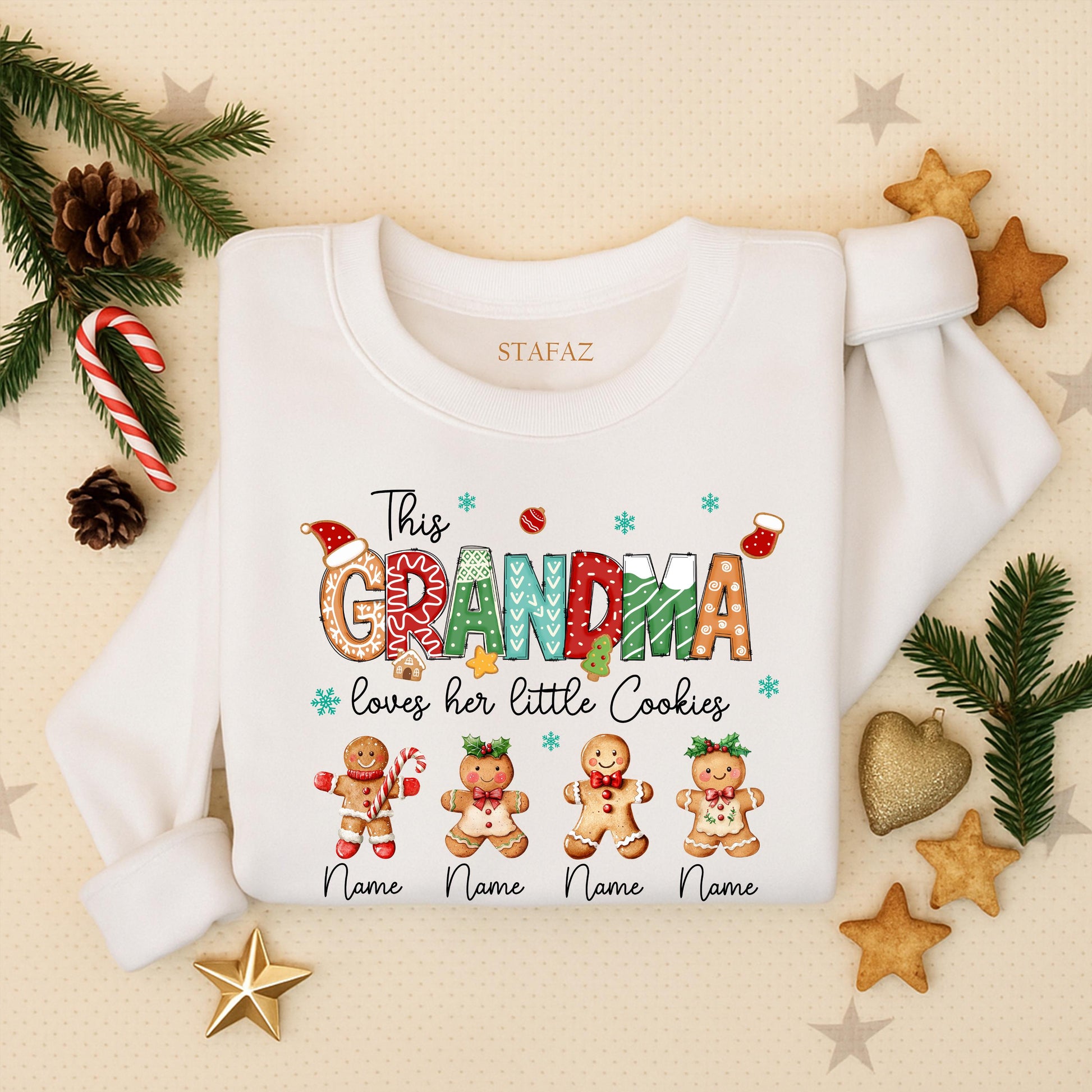 Personalized Grandma's Christmas Cookie Sweater with Kid's Names: Festive Gingerbread Gift for Grandma, Xmas Sweatshirt