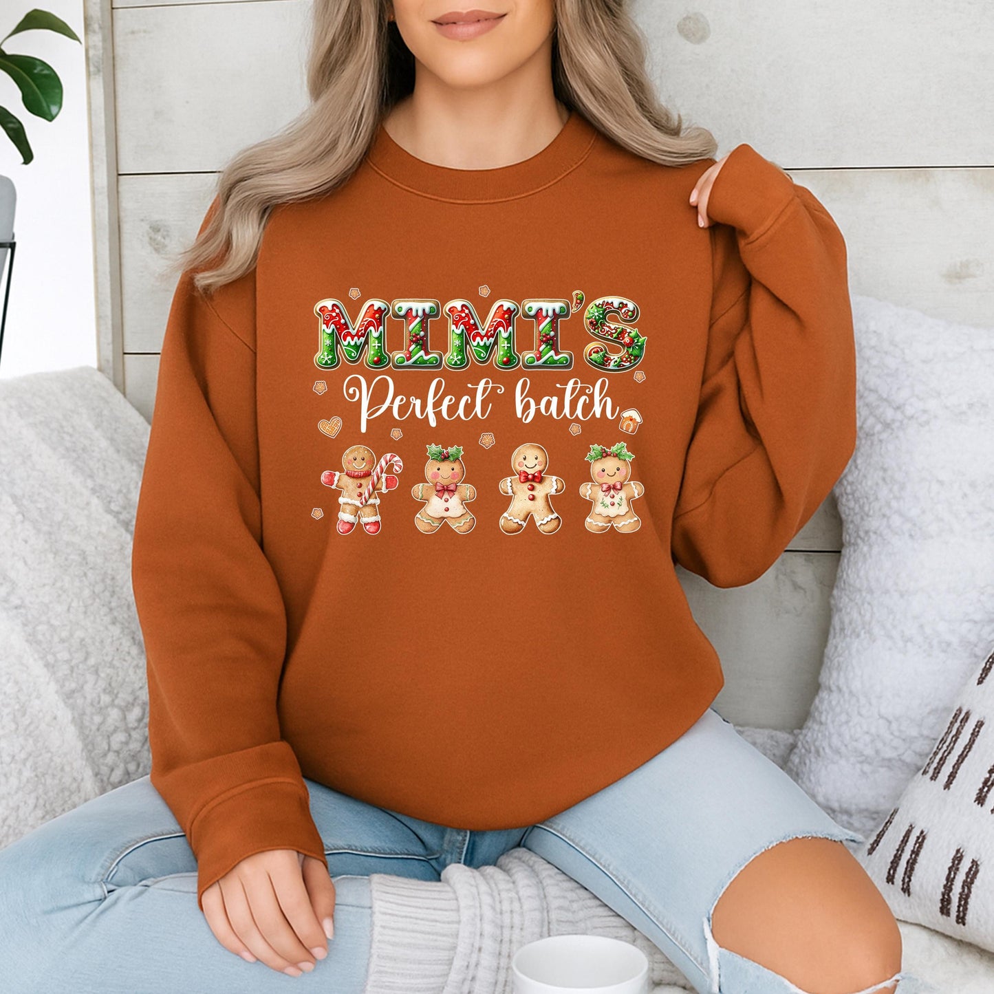 Mimi's Perfect Batch Sweatshirt Gingerbread Grandkids Names, Custom Grandma Christmas Shirt, Holiday Sweater for Nana, Personalized Baking Outfit Xmas Gift 