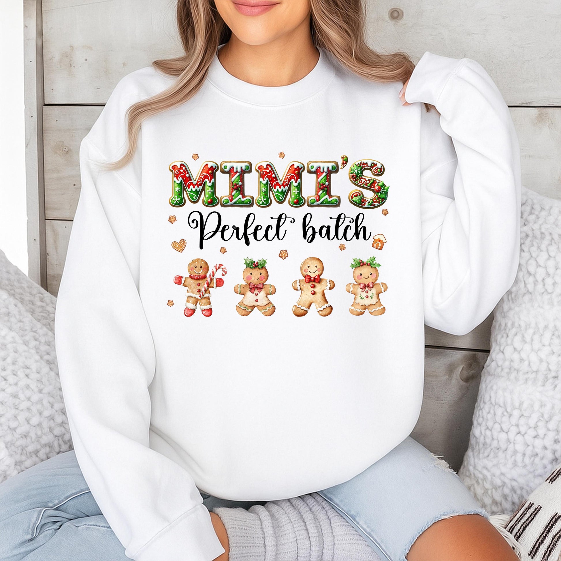 Mimi's Perfect Batch Sweatshirt Gingerbread Grandkids Names, Custom Grandma Christmas Shirt, Holiday Sweater for Nana, Personalized Baking Outfit Xmas Gift 