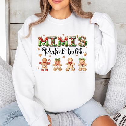 Mimi's Perfect Batch Sweatshirt Gingerbread Grandkids Names, Custom Grandma Christmas Shirt, Holiday Sweater for Nana, Personalized Baking Outfit Xmas Gift 
