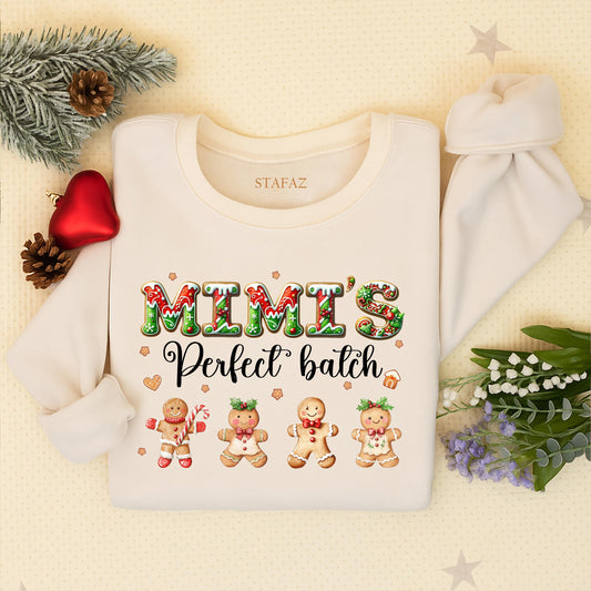 Mimi's Perfect Batch Sweatshirt Gingerbread Grandkids Names, Custom Grandma Christmas Shirt, Holiday Sweater for Nana, Personalized Baking Outfit Xmas Gift 