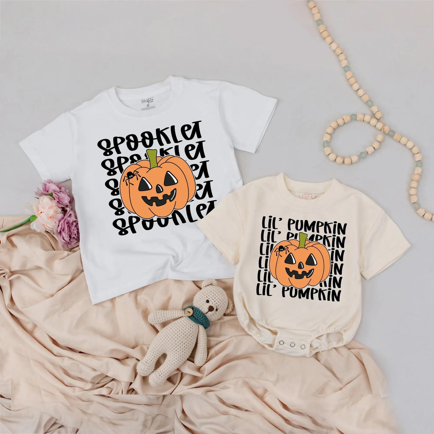 Spooklet & Lil' Pumpkin Matching Sibling Halloween Shirts, Personalized Toddler Outfit, Custom Birthday Party Tee, Spooky Fall Kids Clothes Gift Set 139 chars